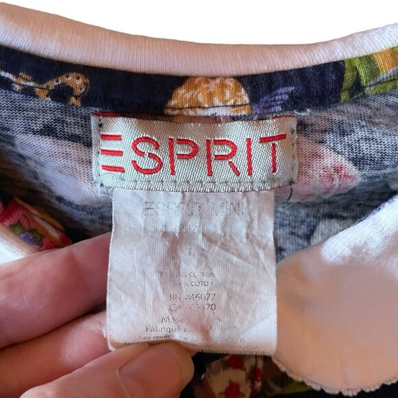 Vintage 90s Esprit Girls Dress Sz Large Navy Blue Victorian Print Skater Flare - Picture 7 of 8